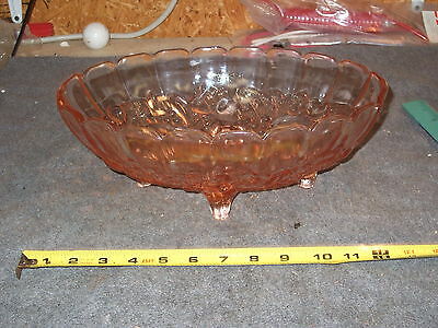 Vintage Antique Pink Depression Glass 4 Footed Serving Bowl