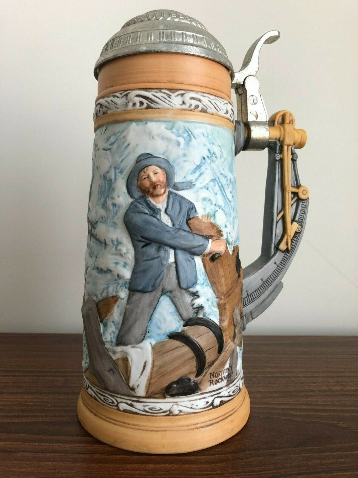 Norman Rockwell Braving The Storm Stein - Rare Limited Edition #4777
