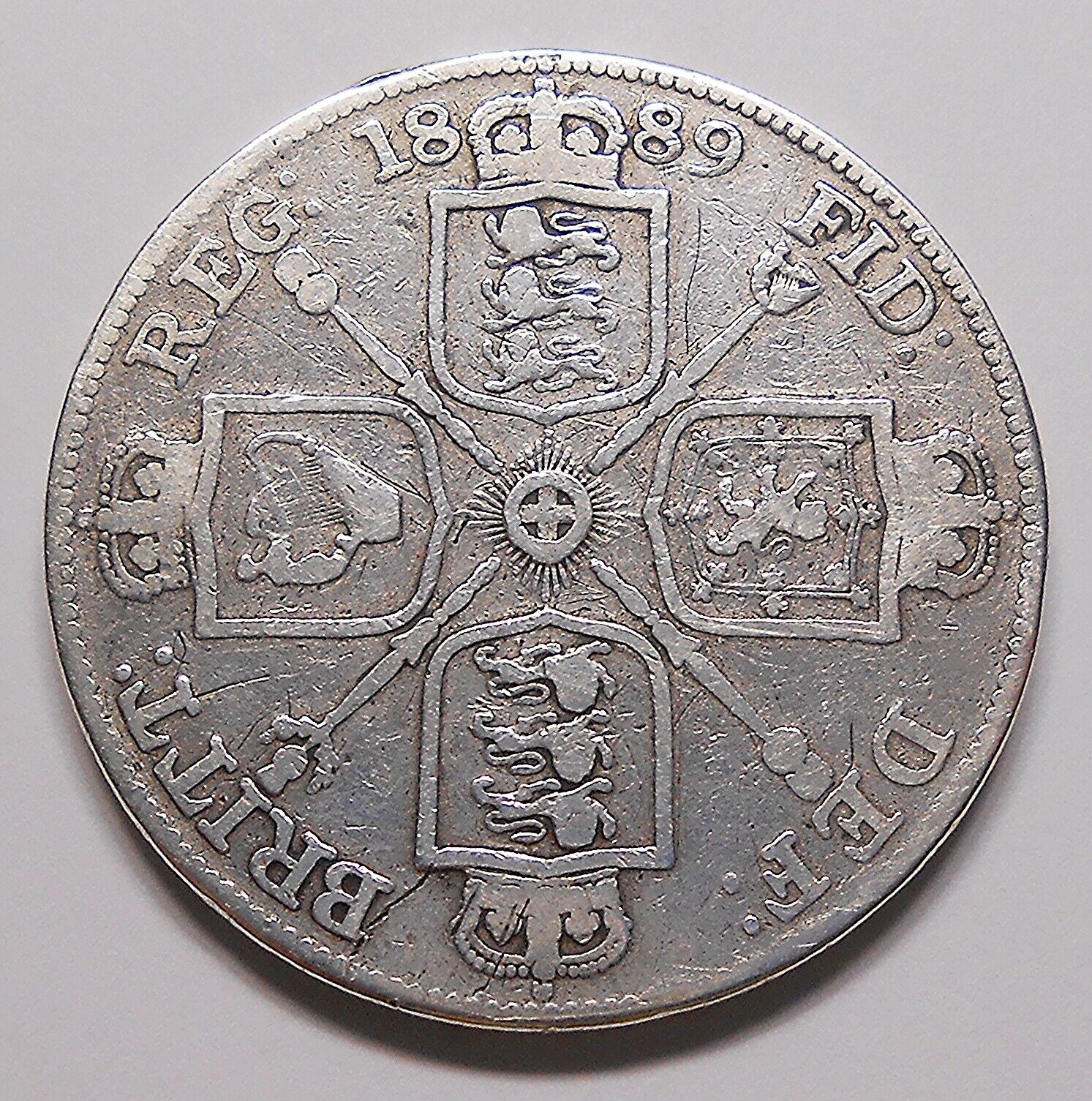 Great Britain 1889 Silver Double Florin Vg+ Nice Queen Victoria Large Uk Coin