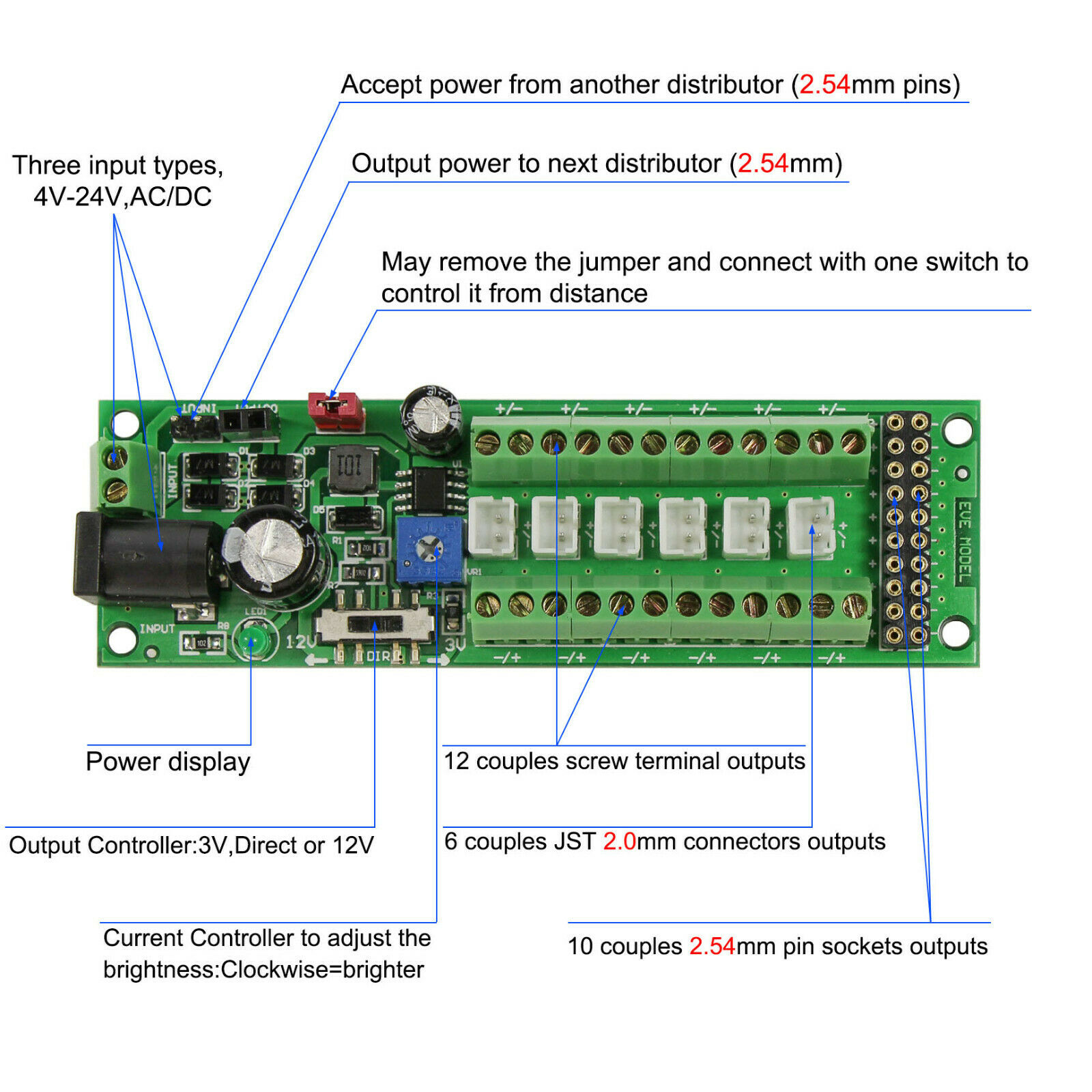 Power Distribution Board Self-adapt Power Distributor+accessory Led Light Hub