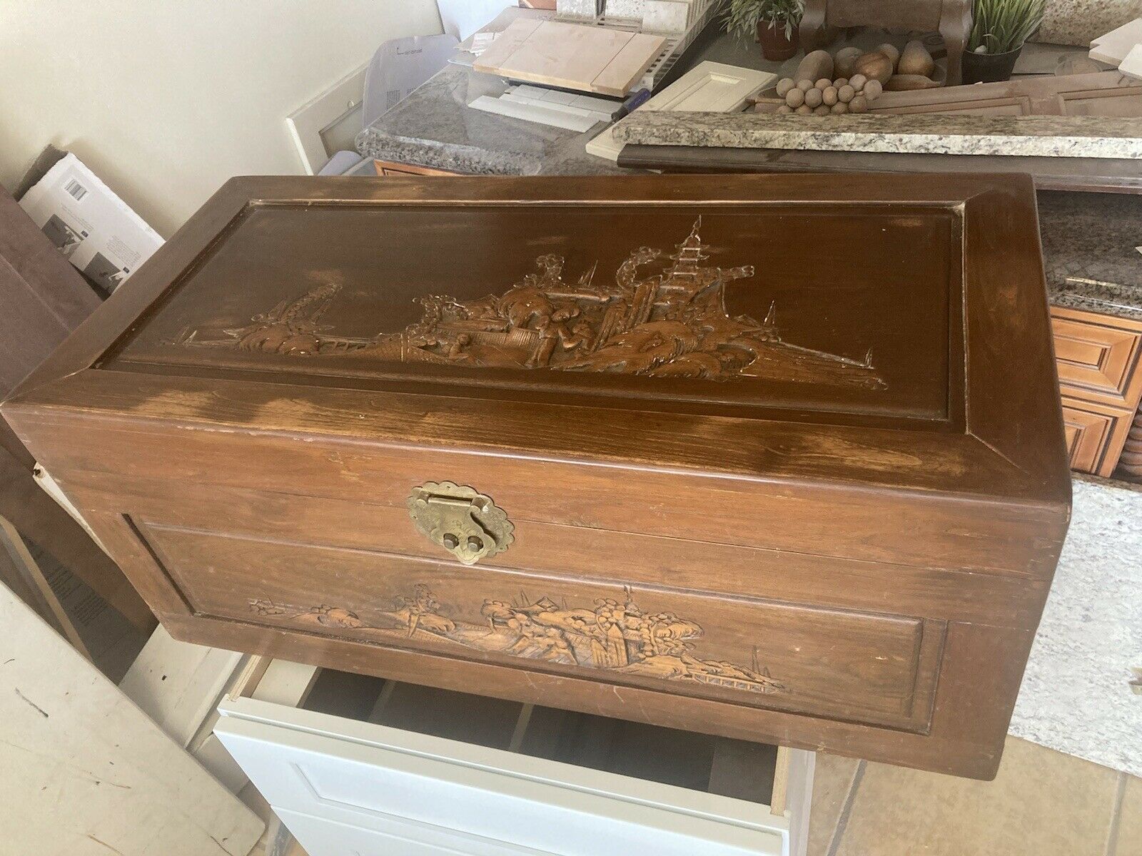 Vintage Chinese Camphor  Chest Hand Carved