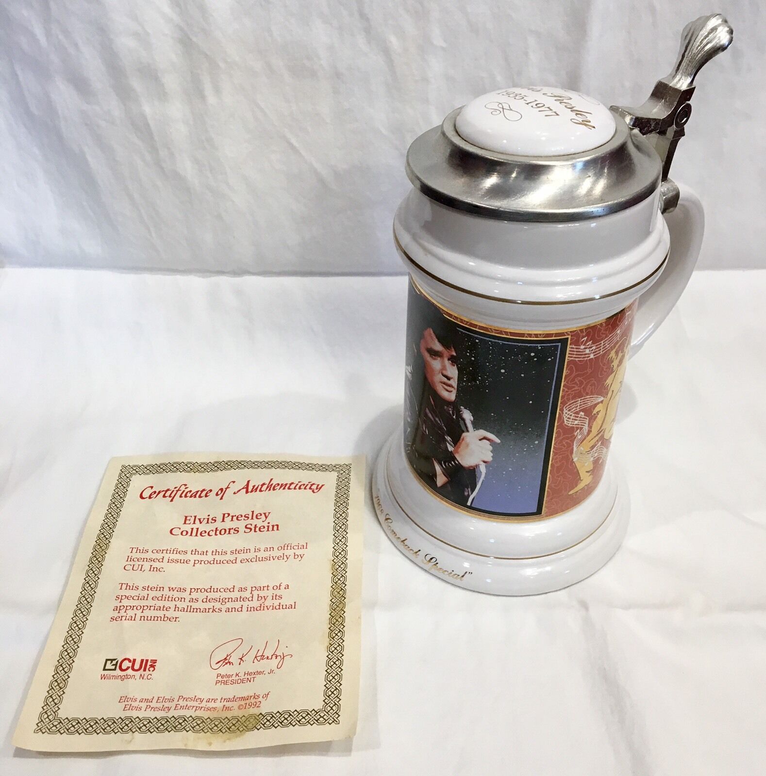 Evis Presley Collector's Stein Beer Mug With Coa Never Used! Life Of Elvis