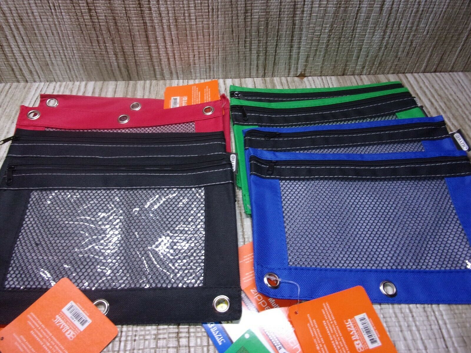3-ring Pencil Pouch W/ Mesh Window Color 2 Red 2 Blue 2 Black And 2 Green