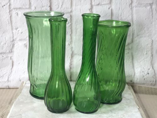Depression Glass Emerald Green Vases Beautiful Antique Decorative