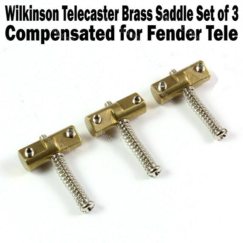Wilkinson Telecaster Brass Saddle Set Of 3 Compensated For Fender Tele Bridge
