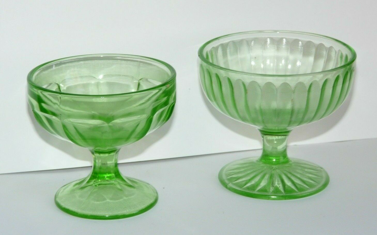 2 Green Depression Glass Sherbet Cups-federal Glass And Hazel Atlas