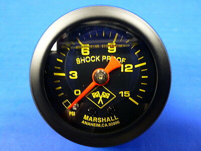 Marshall Gauge 0-15 Psi Fuel Pressure Oil Pressure 1.5" Midnight Black Liquid