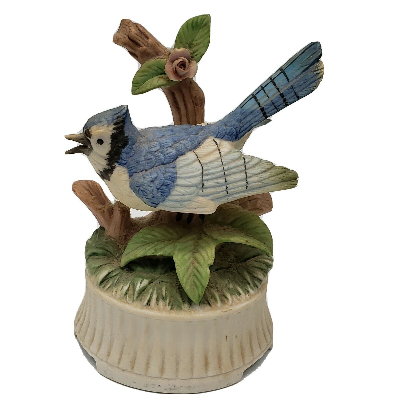 Blue Jay Bird Musical Figurine Box Ceramic Vintage Plays Always Song Works