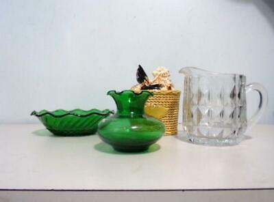 Vintage Collectors Dealers Lot 3 Pieces Depression Glass & Chicken Sugar Bowl