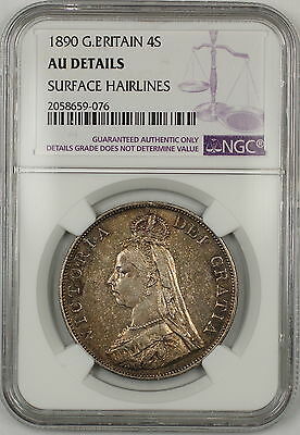 1890 Great Britain Silver 4s Double Florin Coin Ngc Au Details Surface Hairlines