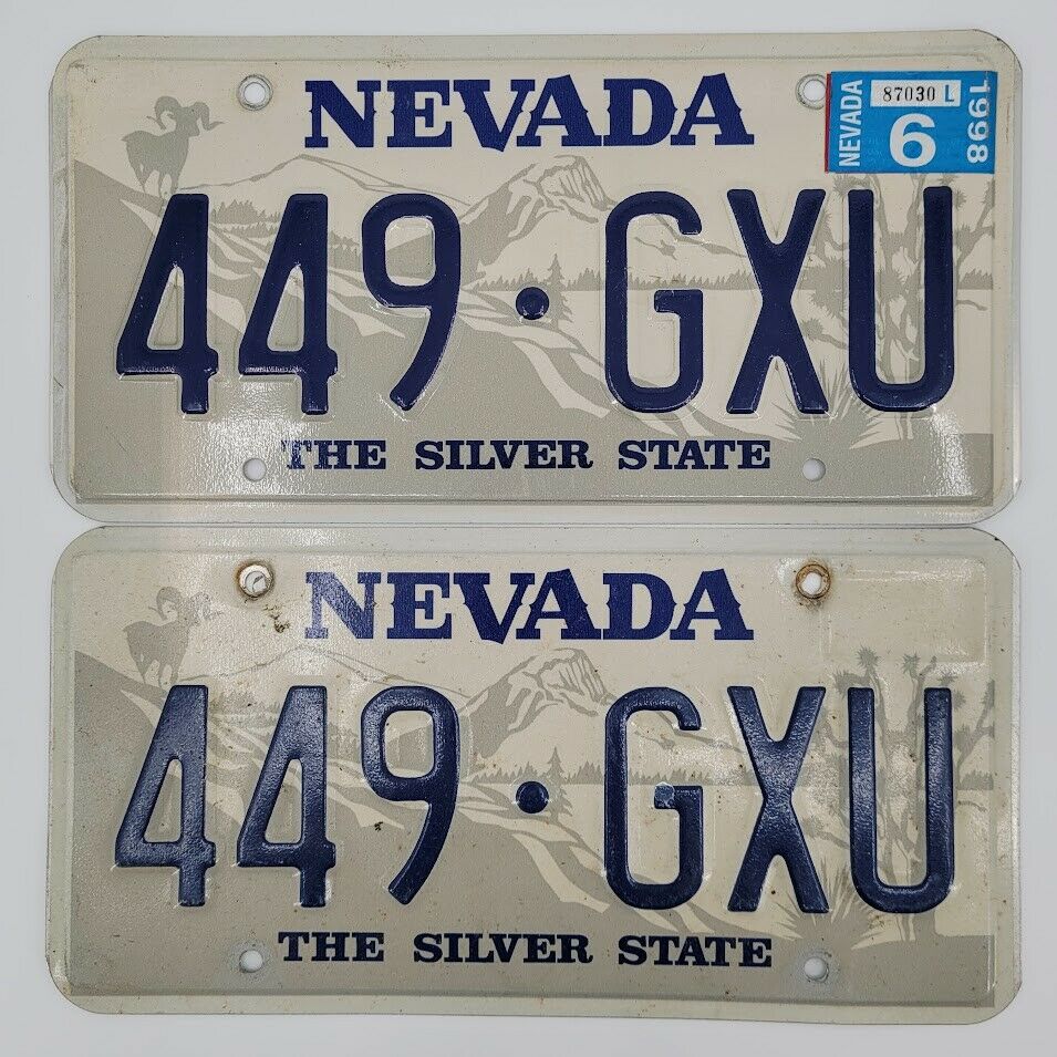 Vintage Nevada State License Plates Pair Silver Blue Ram Classic Car Man Cave