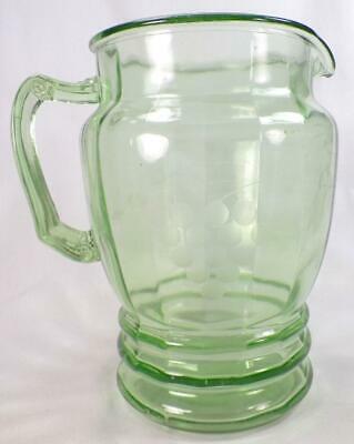 Green Depression Pitcher Grape Cut #6 Standard Glass Co Rib Optic Vintage 56 Oz.