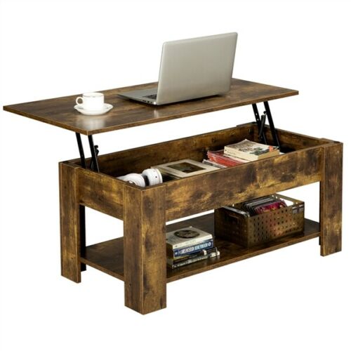 Modern Lift Top Coffee Table W/hidden Storage & Shelf For Living Room Reception