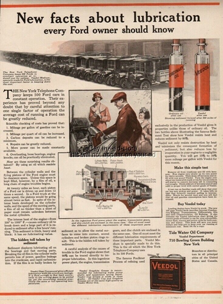 1919 Tide Water Oil Company Veedol New York Telephone Co. Ford Trucks Ad
