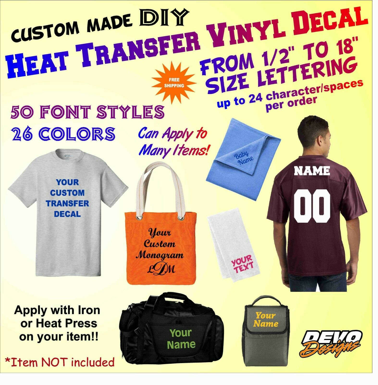 Custom Diy Heat Transfer Iron On Heat Press Vinyl Letters Numbers Phrases Decal