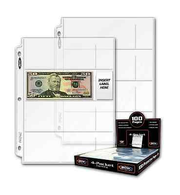 25 Sheets Bcw 4 Pocket Currency Pages Binder Albums