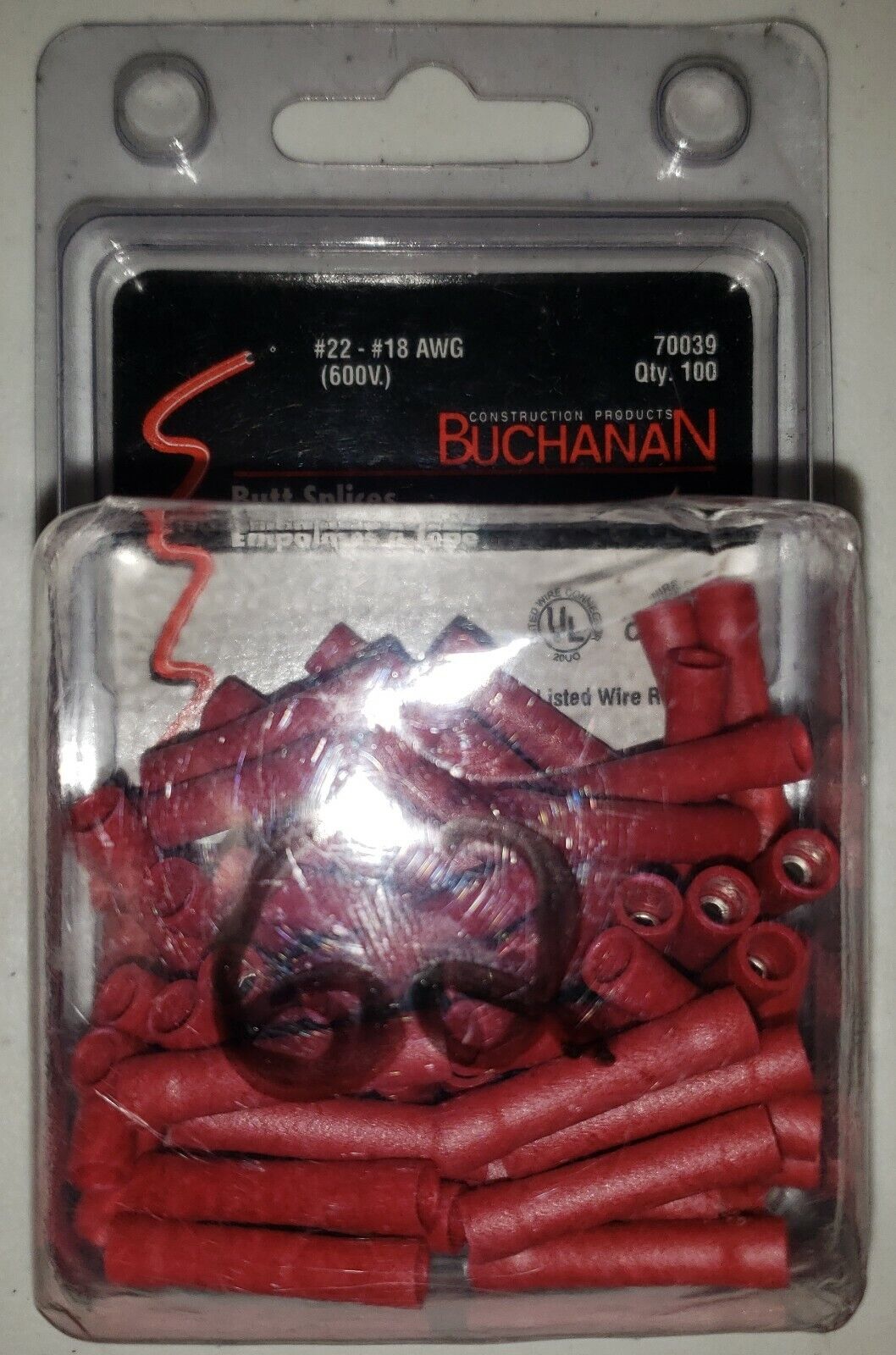 (62) Ideal 70039 Buchanan Red Butt Splice Connectors #22-#18 Awg, Pack Of 62