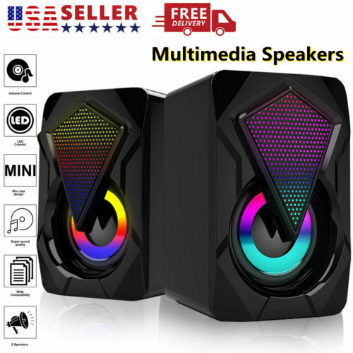 Rgb Led Usb Wired Computer Mini Speakers Stereo Bass For Pc Desktop Laptop Usa