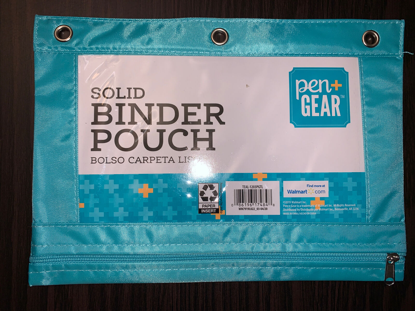 Solid Binder Pouch Pen+ Gear 3 Ring With Zipper Teal Color