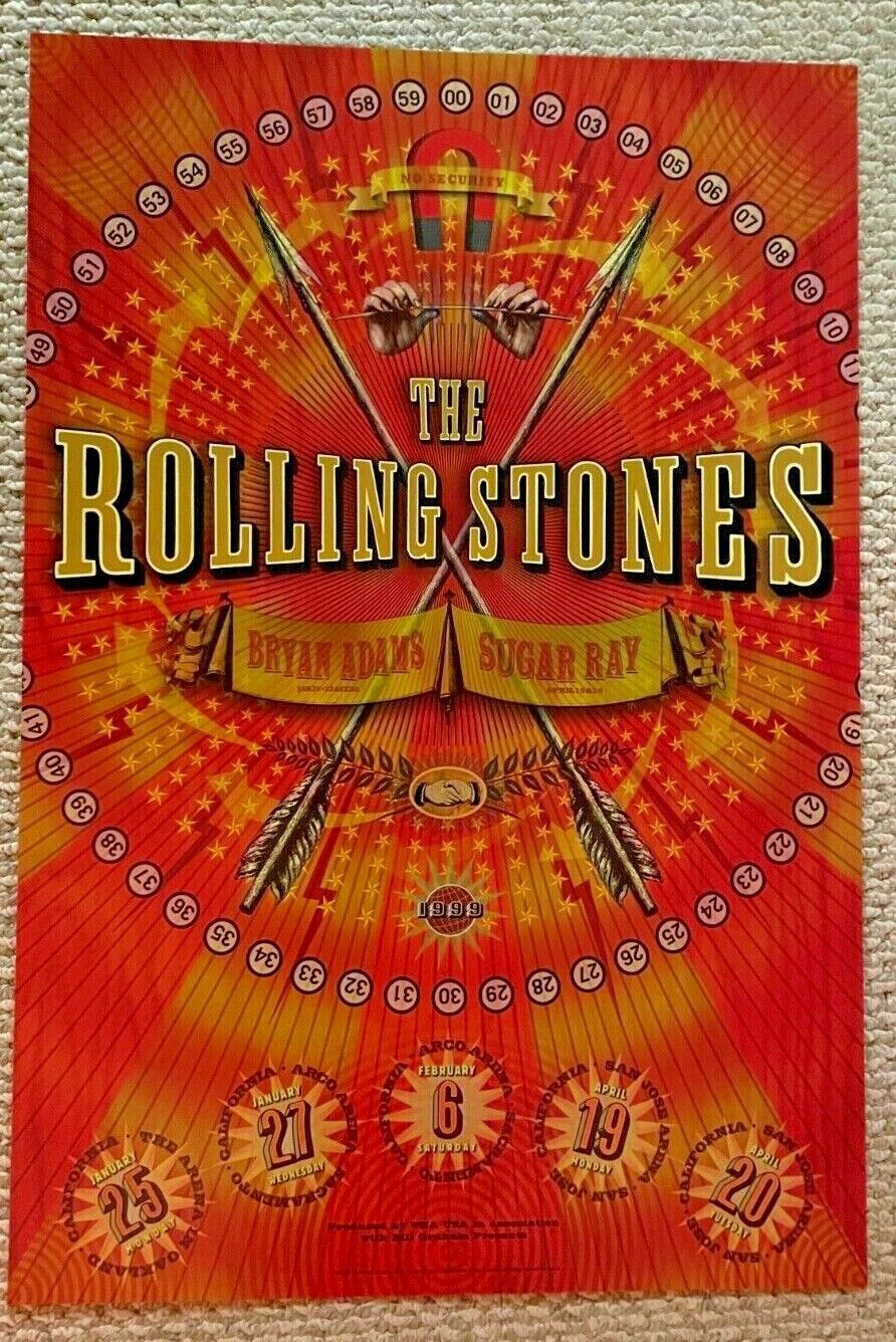 Rolling Stones / Bryan Adams / Sugar Ray  Original Concert Poster Ca 1999