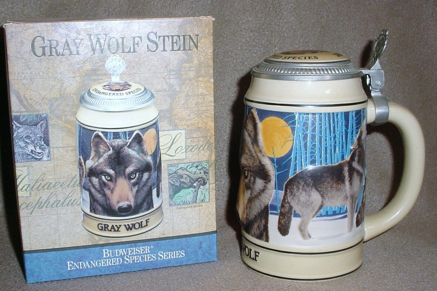 Budweiser Endangered Species Series Gray Wolf Beer Stein, Limited Edition 1994