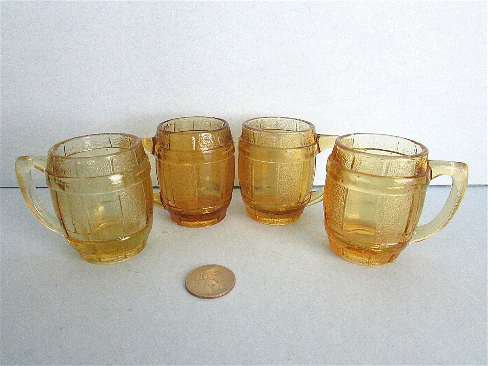 4 Barrel Bear Mug Shot Glass Toothpick Amber Child Miniature Continental Vintage