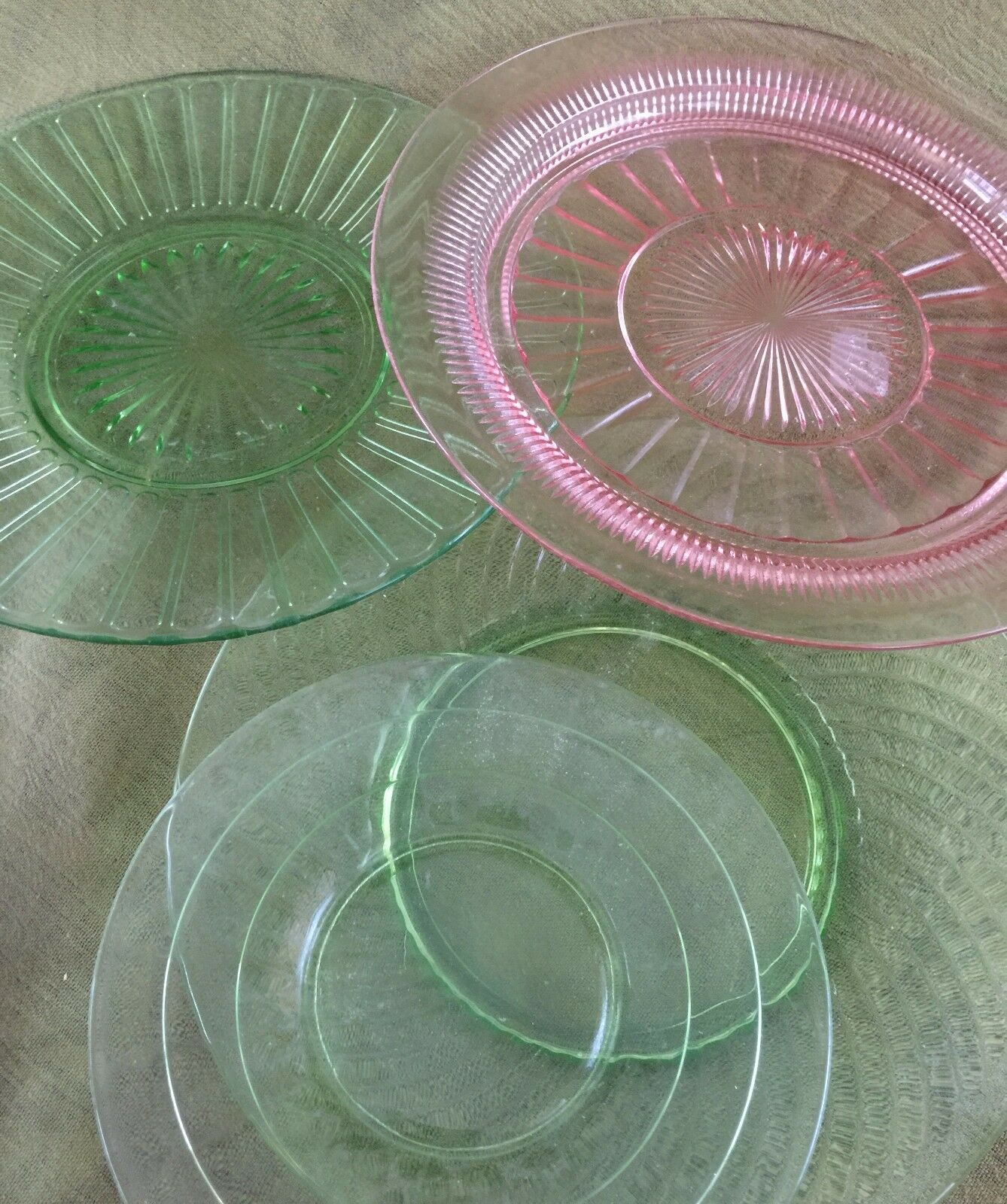 (6) Pcs. Lot Of Pink & Green Depression Glass Plates And Bowls