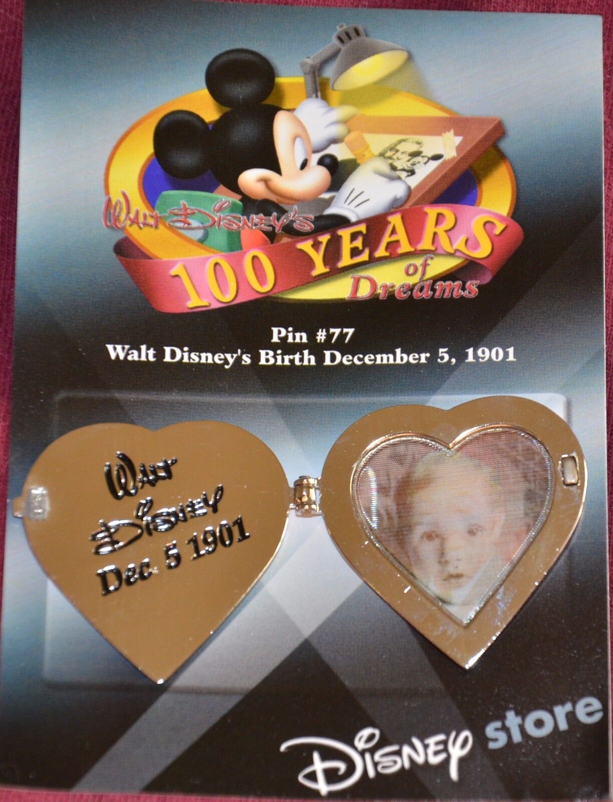 Disney Store Walt Disney Birthday Heart Locket Pin - Retired Pins