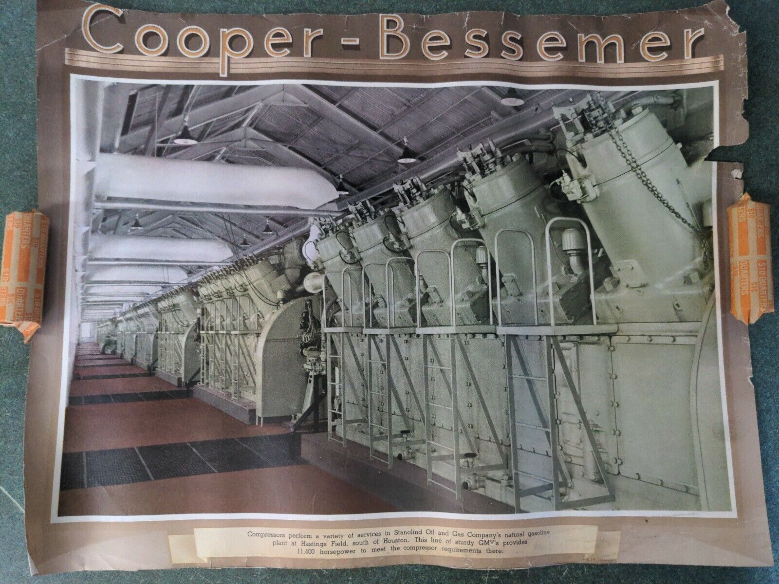 1950's  Advertising Poster Cooper Bessemer Gmv Gas Diesel Engine