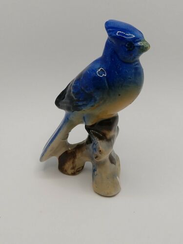 Vintage Japanese Blue Jay On Branch Figurine