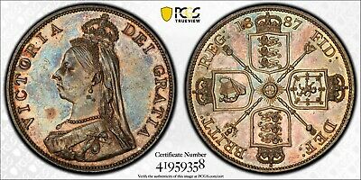 1887 Great Britain Double Florin Arabic 1 S-3923 Pcgs Ms62 Silver Coin