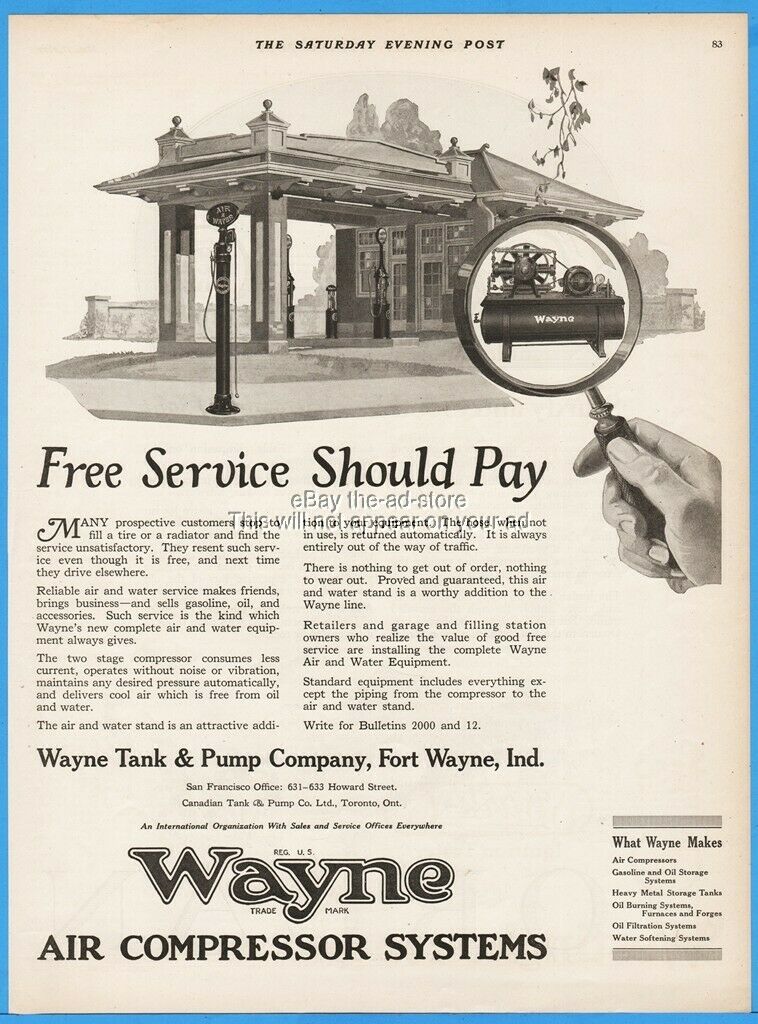 1922 Wayne Tank & Pump Co Fort Wayne In Air Gas Pump Globe Service Station Ad