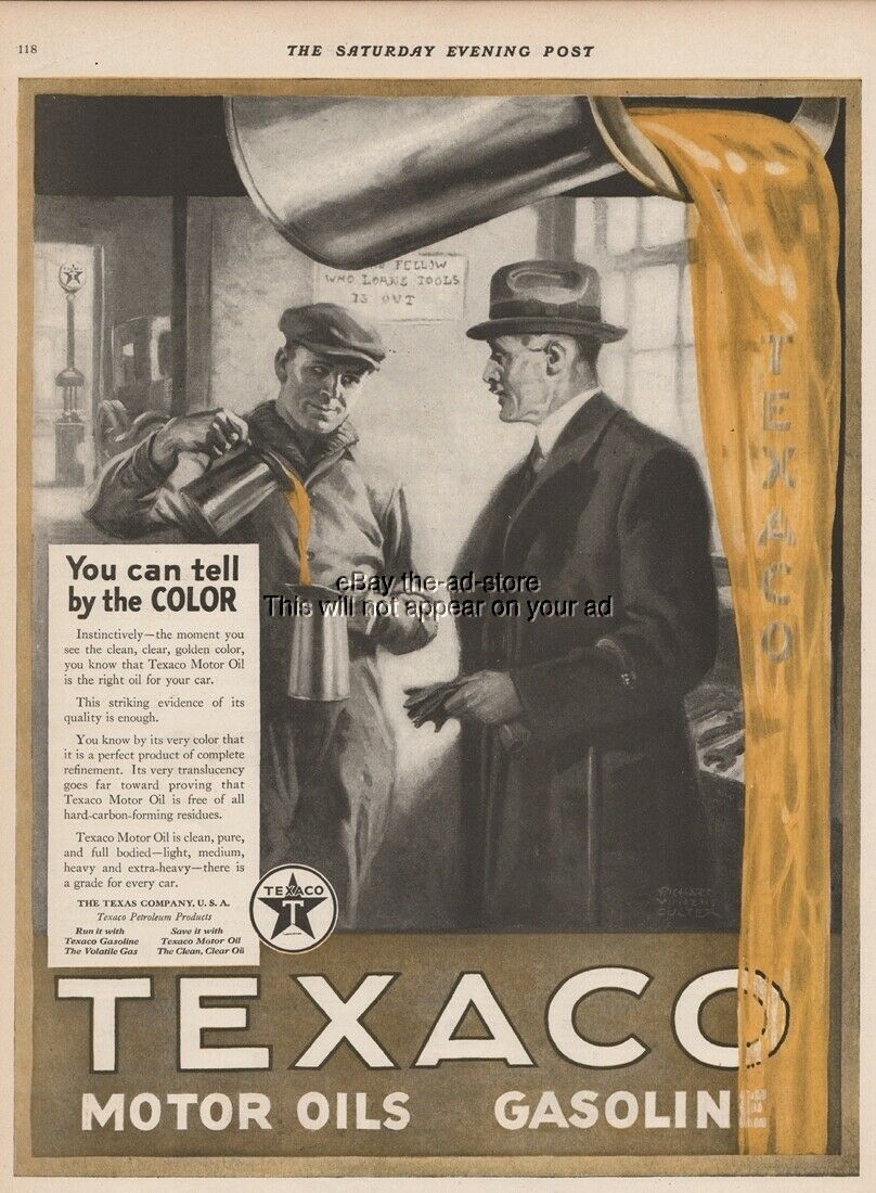 1923 Texaco Gasoline Motor Oil Can Richard Culter Garage Art Service Station Ad