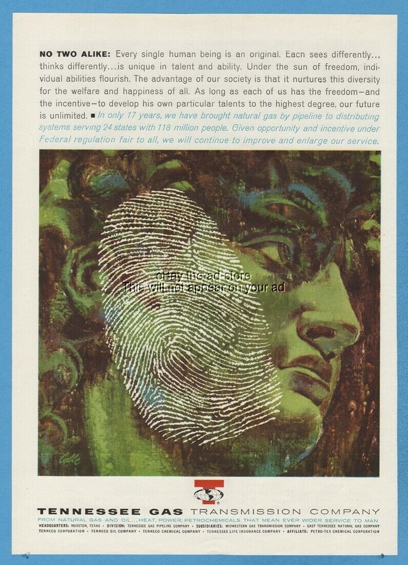1962 Every Human Being Is An Original Paul Calle Tennessee Gas Fingerprint Ad