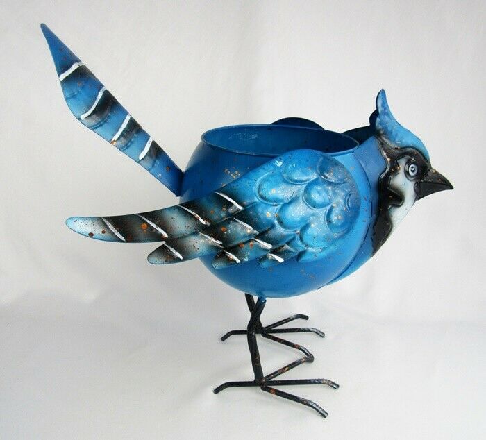 Plow & Hearth Painted Metal Blue Jay Bluebird Bird Indoor Outdoor Planter - New