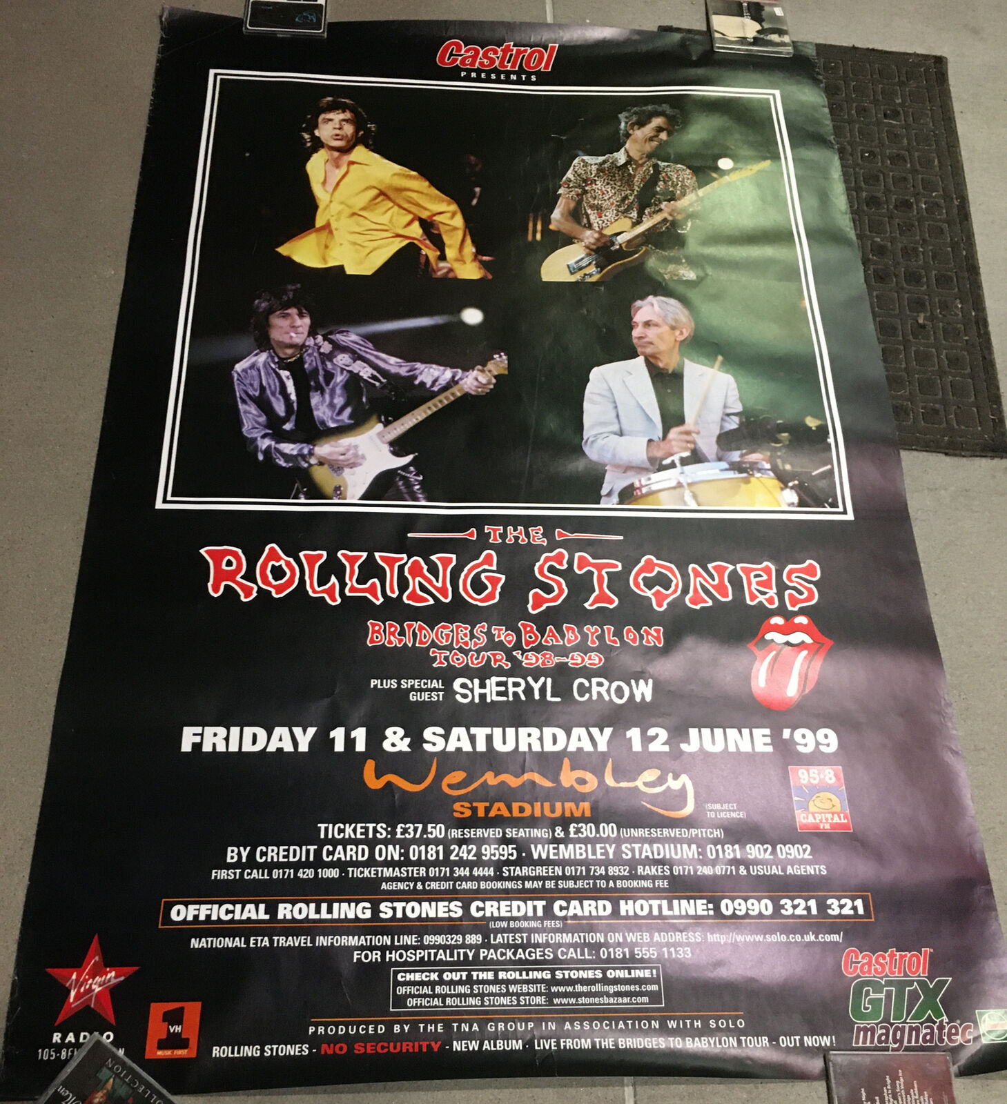 40” X 60” Subway Poster Rolling Stones Bridges To Babylon Tour Wembley Stadium