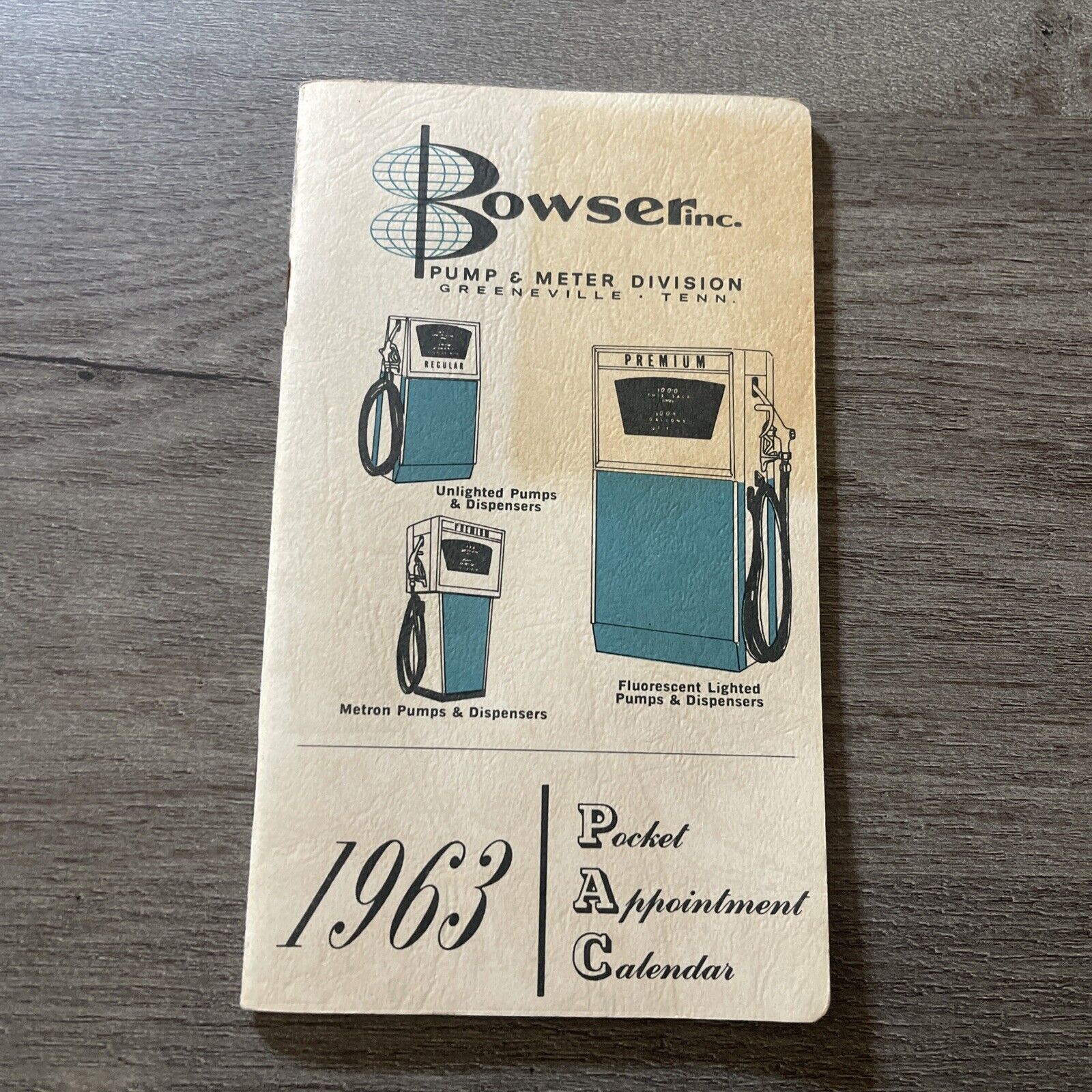 Vintage 1963 Pocket Appointment Calendar Bowser Inc Gas Pump Advertisement