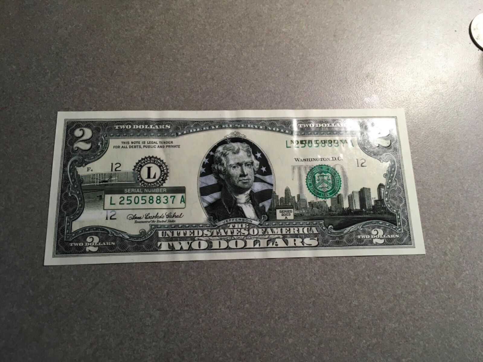 2003a Two Dollar ($2) Bill Colorized State Note Landmark Unc • North Carolina #1