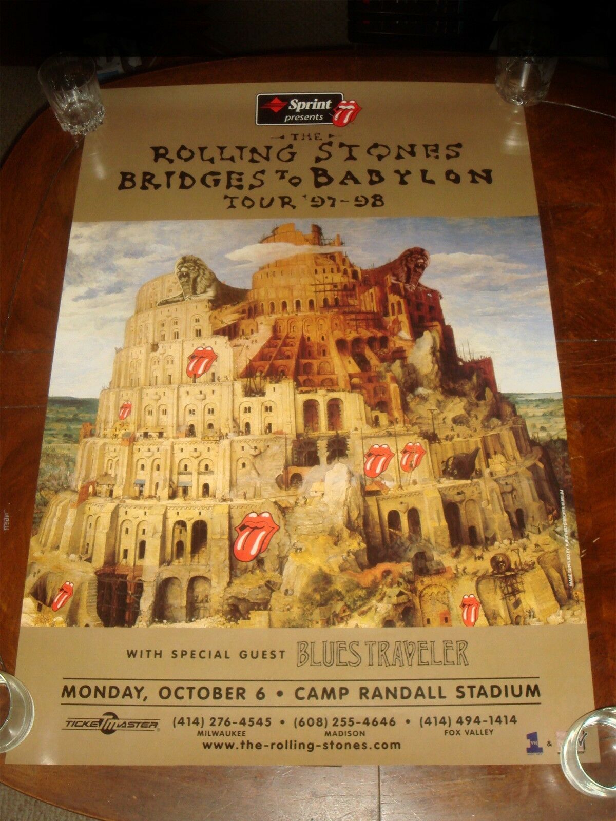 Rolling Stones "bridges To Babylon" Madison, Wi Camp Randall 1997 Concert Poster
