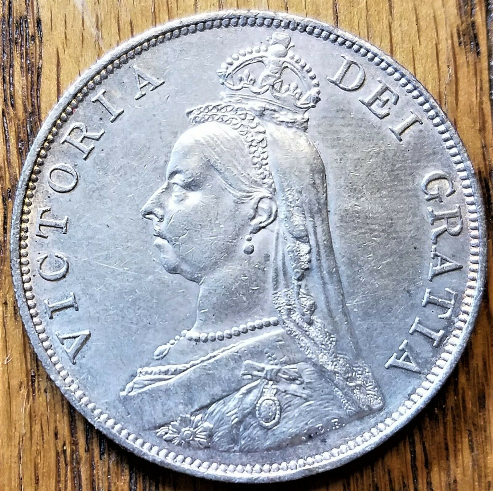 1887 Great Britain Double Florin Au Silver Coin - Jubilee Portrait - Arabic 1