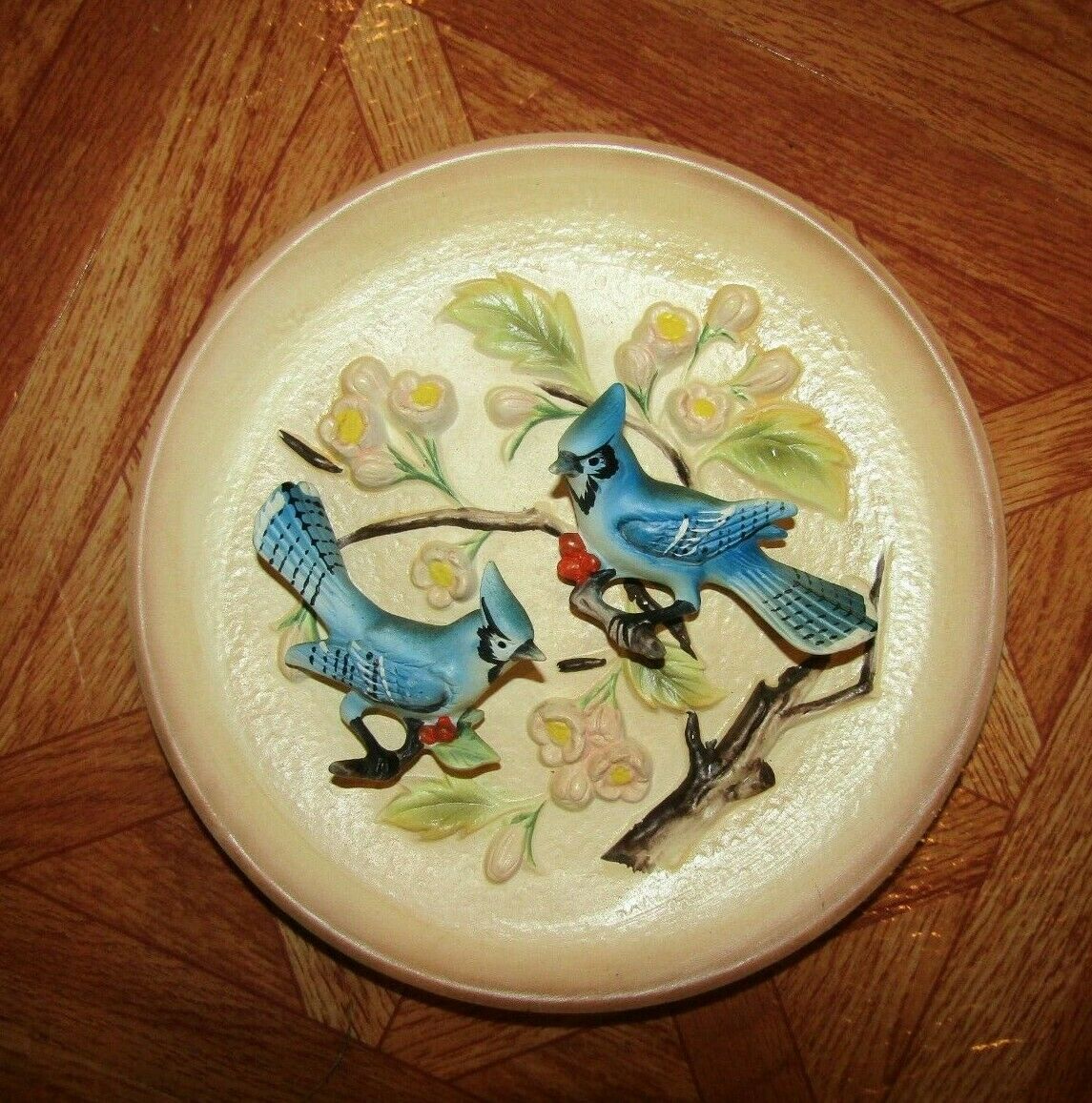Vintage Original Napcoware 3d Two Blue Jay Birds On Pottery Plate #5853 Japan