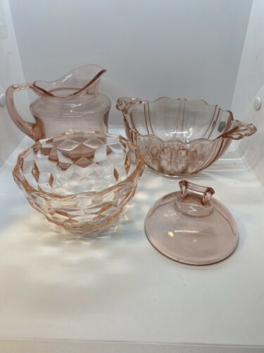 Vintage Assortment Of 4 Pieces Of Pink Depression Glass