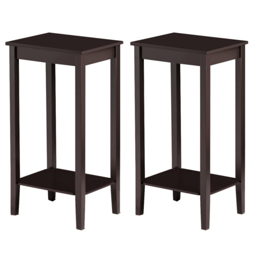 Set Of 2 Tall End Table Sofa Chair Side Table Accent Stand W/shelf