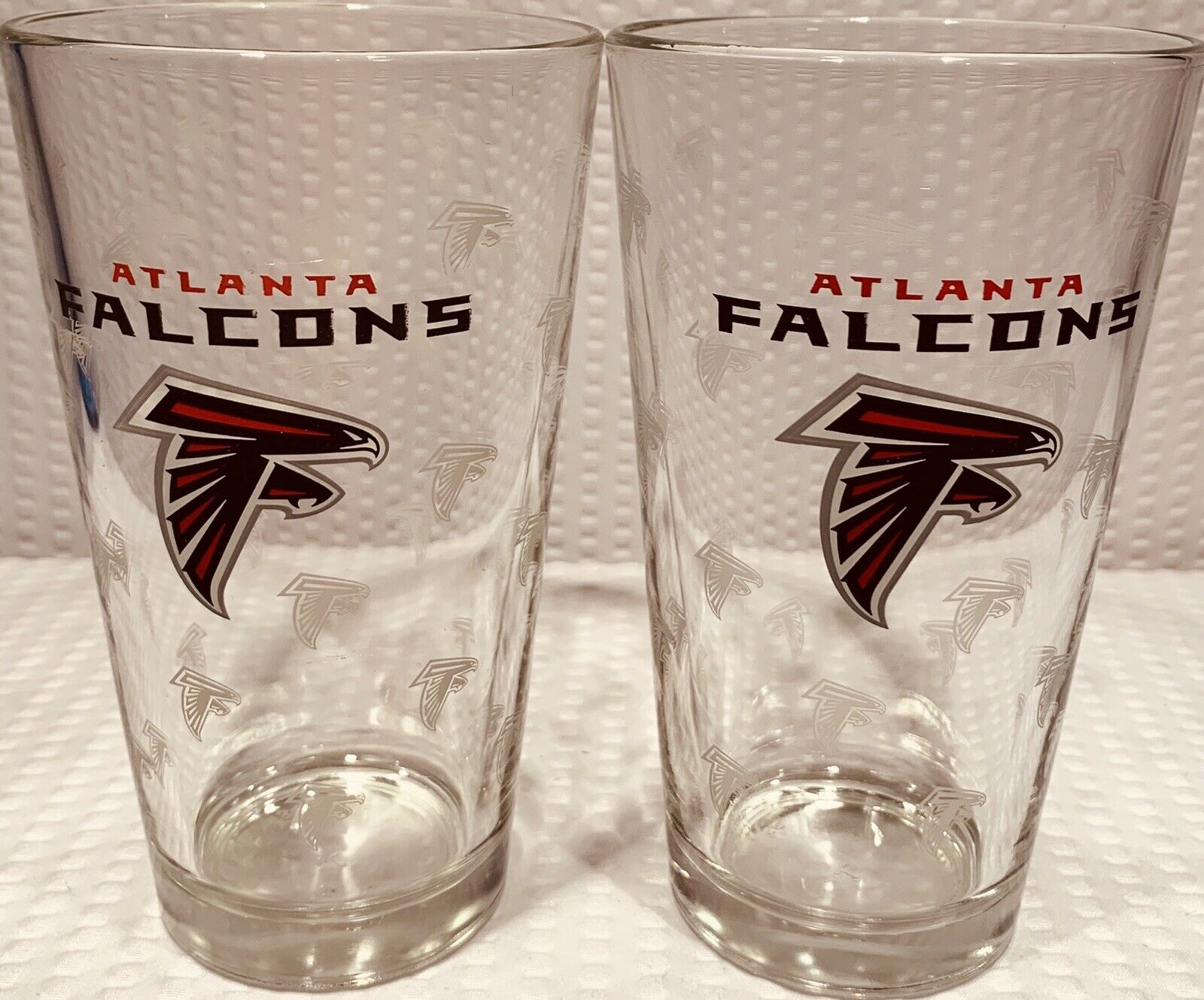Lot Of 2 ~ Atlanta Falcons Pint Beer Glass With Logos Around Entire Glasses ~ E