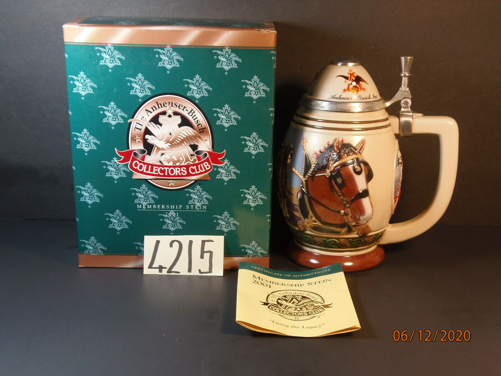 2001 Anheuser Busch Collectors Club Membership Stein Living The Legacy Cb17,ob