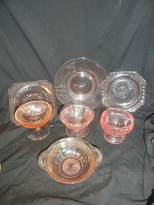 7 Pcs Pink Depression Glass Lot Assorted Patterns Pieces As Is